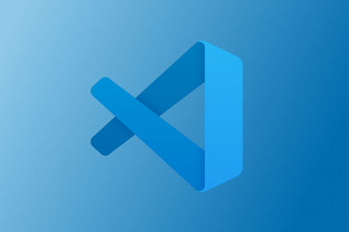 Blue Visual Studio Code logo centered on a blue gradient background.