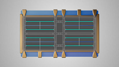 A four-qubit array, with each qubit represented by wires in an H-shape.