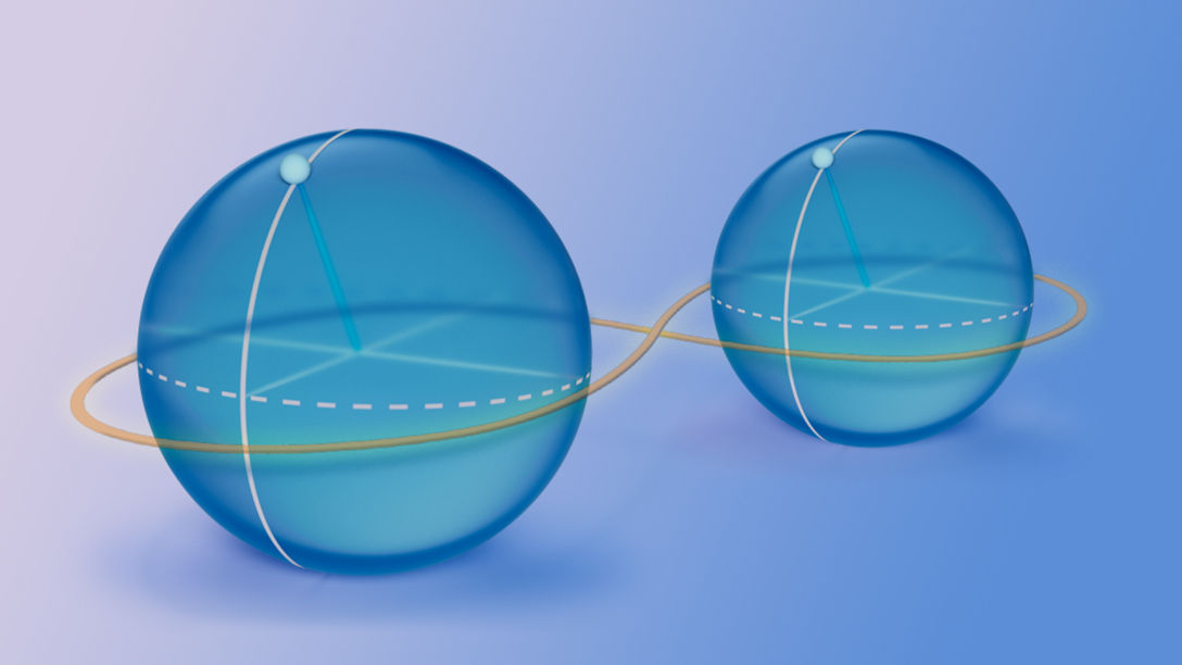 Two entangled Bloch spheres graphic