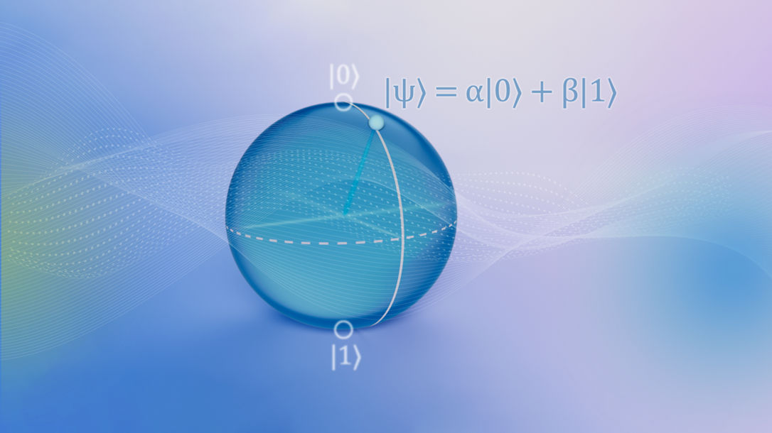 Bloch sphere showing qubit in superposition